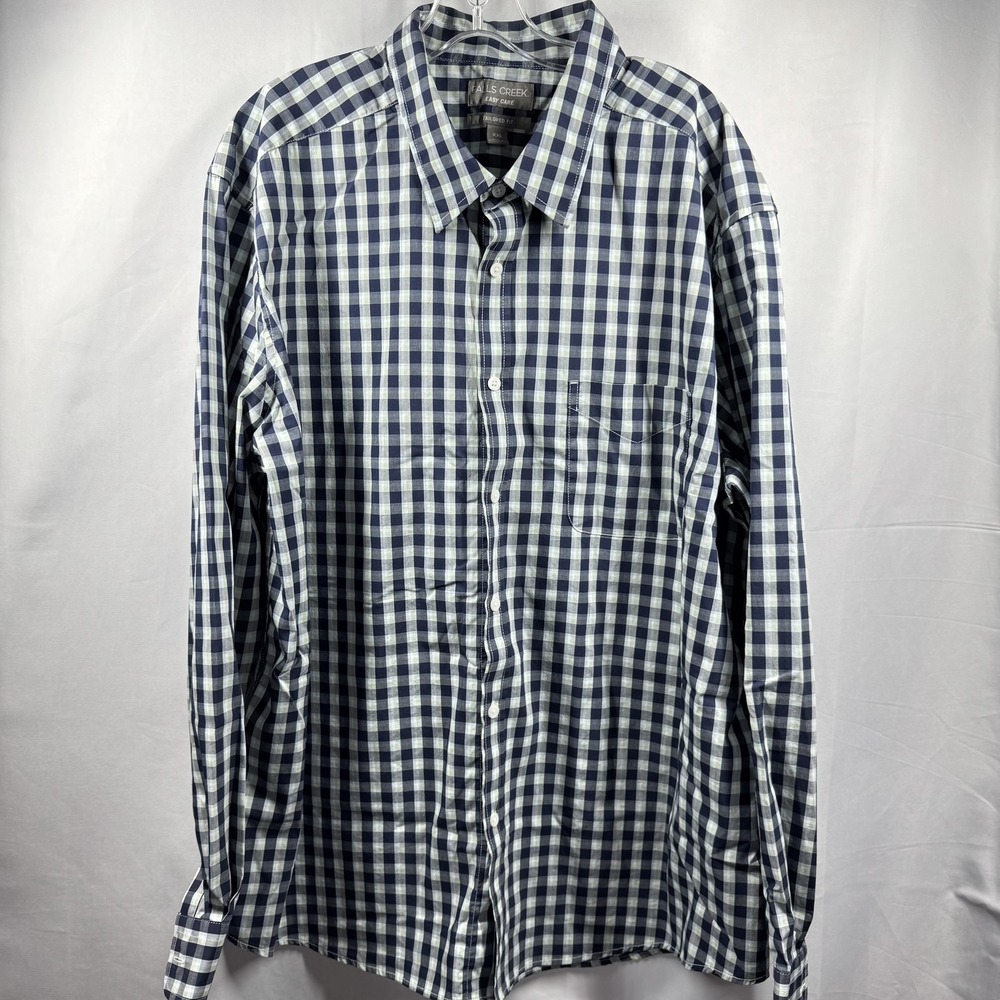 Falls Creek Shirt Mens 2XL Blue Green Plaid Long Sleeve Button Down Tailored Fit